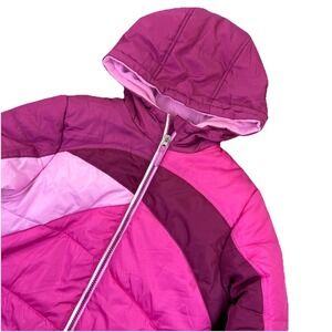 Swiss Alps Girls Puffer Multi Pink Jacket Size 14 -‎ L Hooded Full Zip Pockets